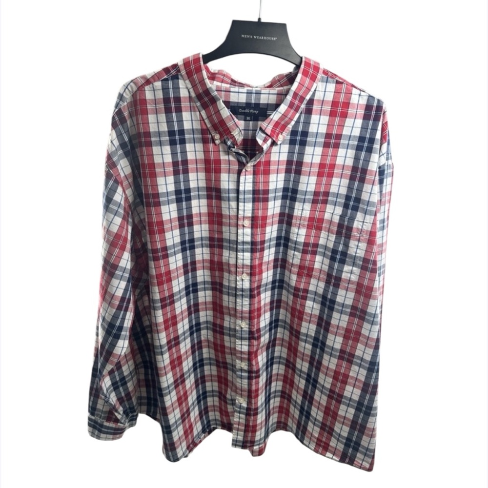 Double Pump Button Up Mens 3XL  Plaid Long Sleeve Pocket Cotton Shirt Multicolor